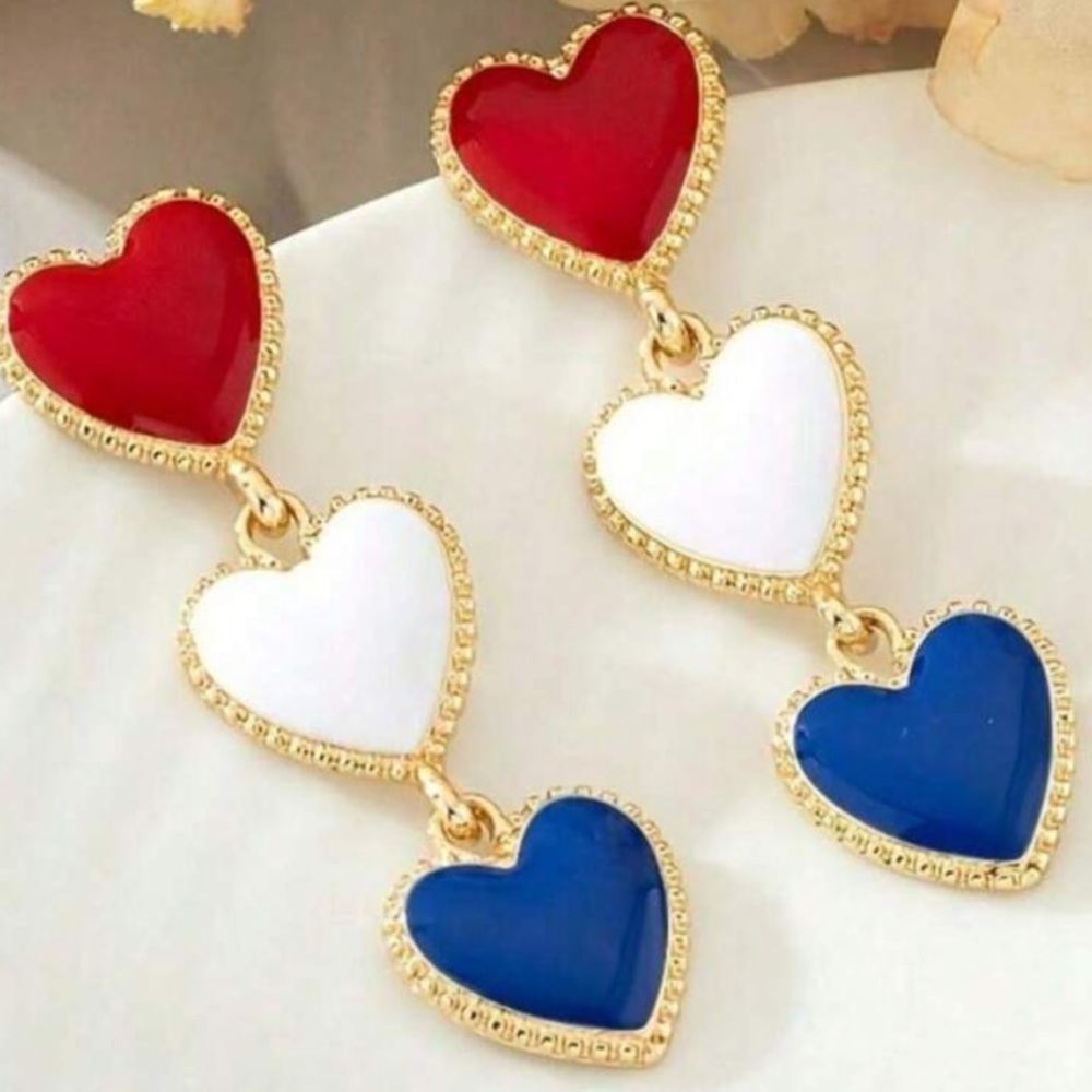 Red, White, and Blue Heart Dangle Earrings